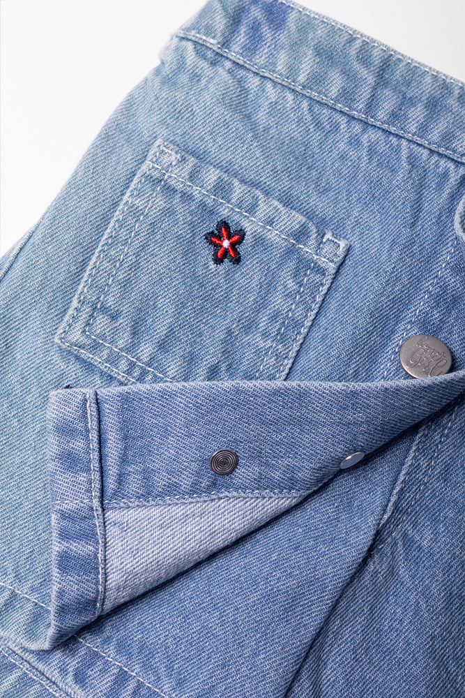 Embroidered Denim Skorts Blue