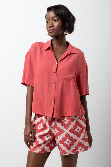 Linen Blend Shirt Burgundy