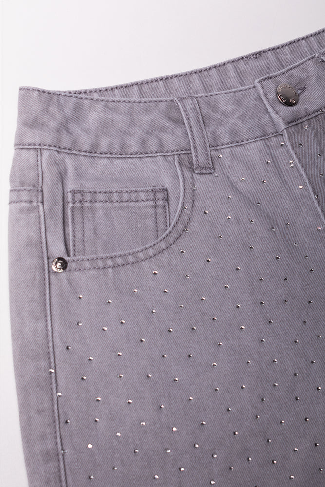 Stud Denim Shorts Grey (1)