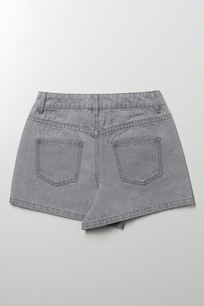 Stud Denim Shorts Grey (2)