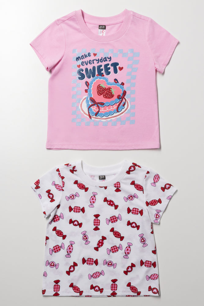 2 Pack Cake Short Sleeve T-Shirts Pink And White
