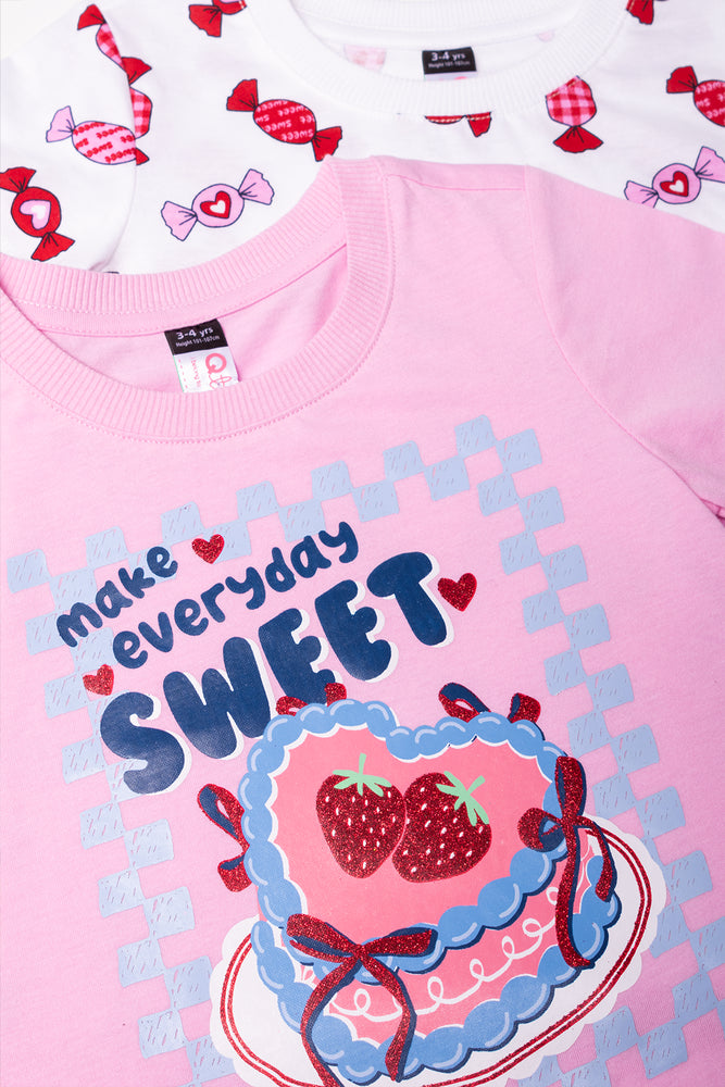 2 Pack Cake Short Sleeve T-Shirts Pink And White