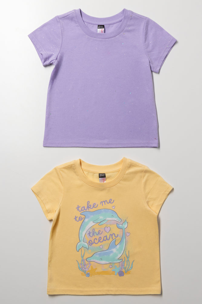 2 Pack Dolphin Short Sleeve T-Shirts Yellow And Lilac