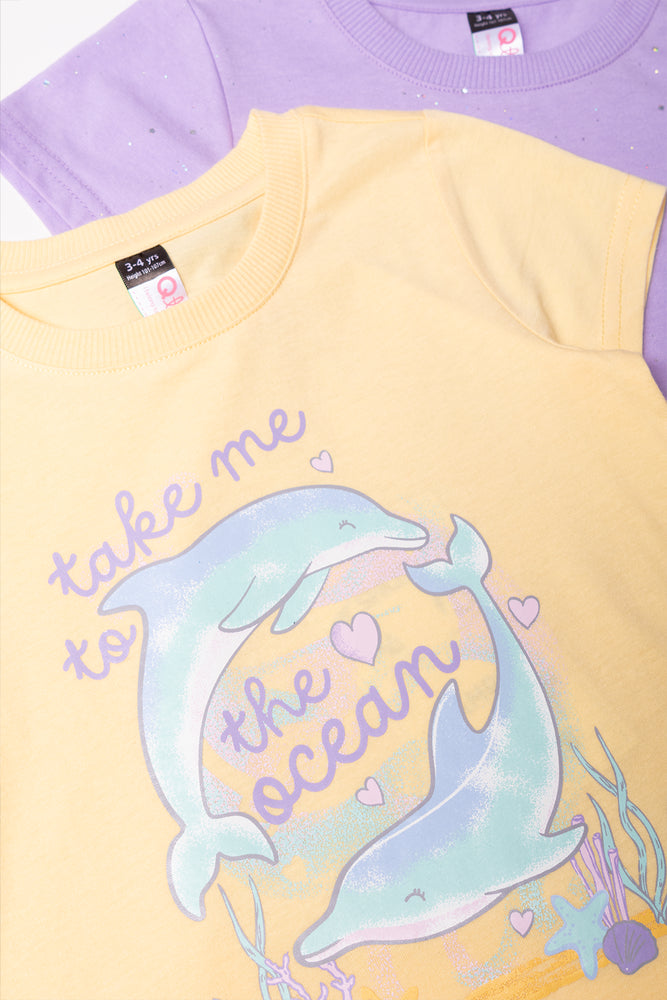 2 Pack Dolphin Short Sleeve T-Shirts Yellow And Lilac