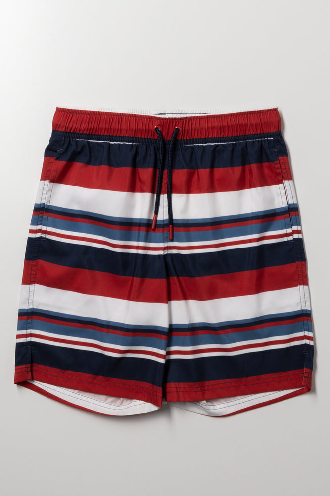 Stripe Swim Shorts Red And Navy