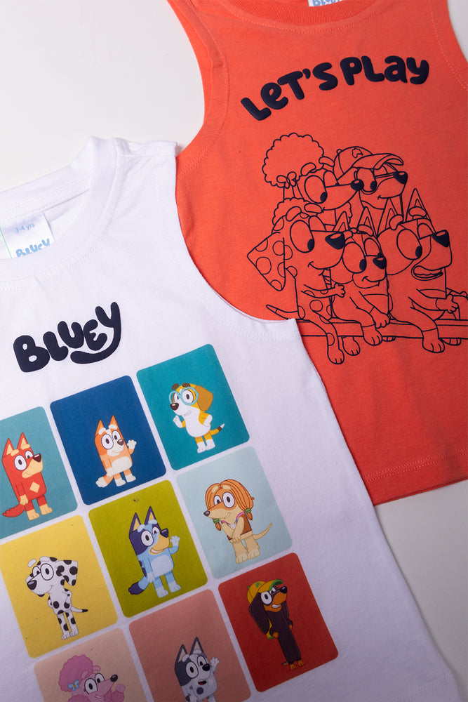 Bluey 2 Pack Vests Orange And White