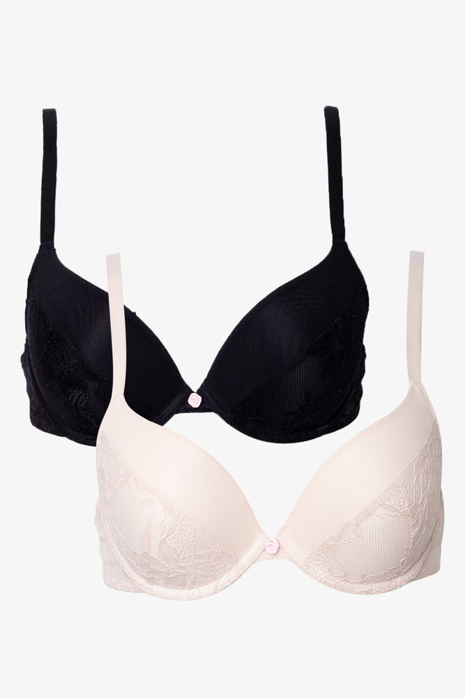 2 Pack Push Up Bras Black And Light Pink