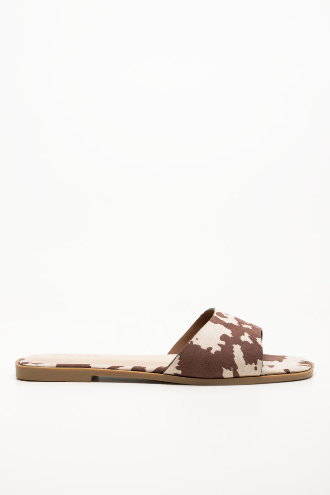 Cow Print Mule Sandals Brown (1)