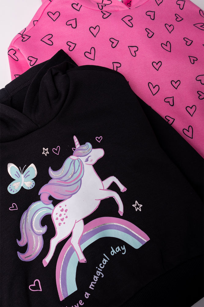 2 Pack Unicorns & Heart Print Tracktops