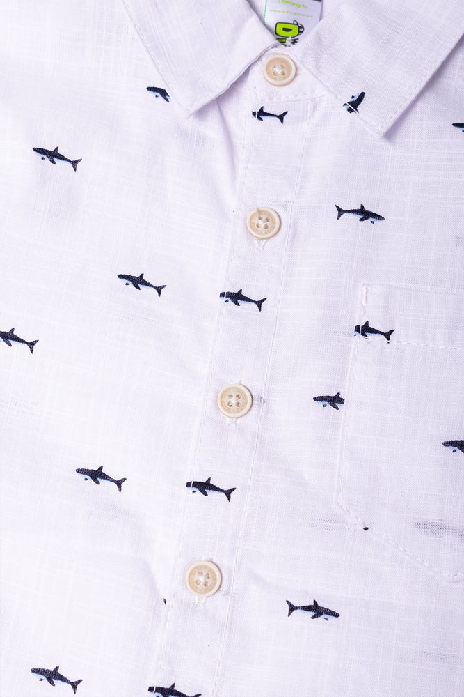 Short Sleeve Linen Blend Shirt White