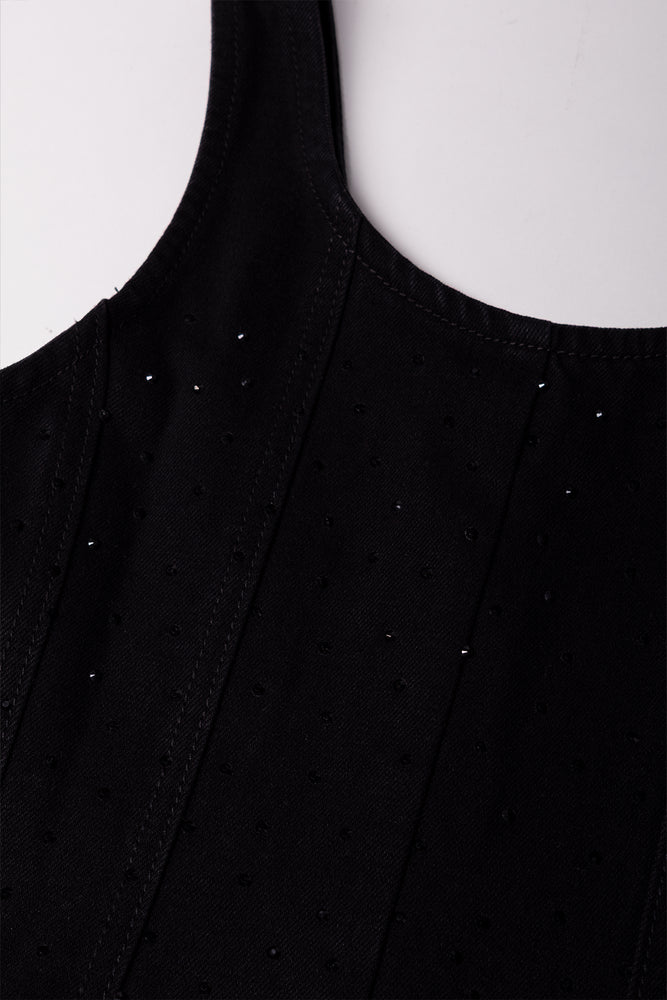 Flare Denim Dress Black (1)