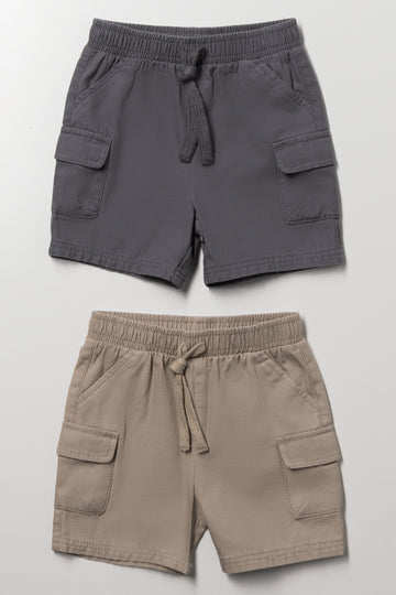 2 Pack Cargo Shorts Natural And Charcoal