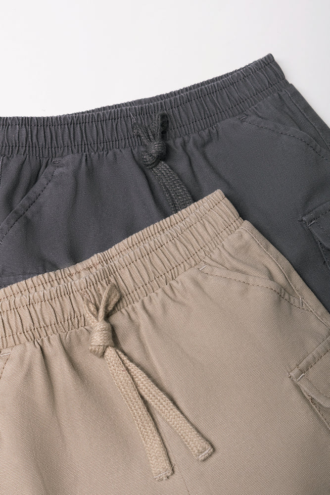 2 Pack Cargo Shorts Natural And Charcoal (1)