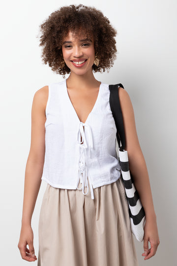 Sleeveless Linen Blend Vest White
