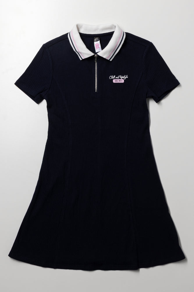 Collar Rib Skater Dress Navy