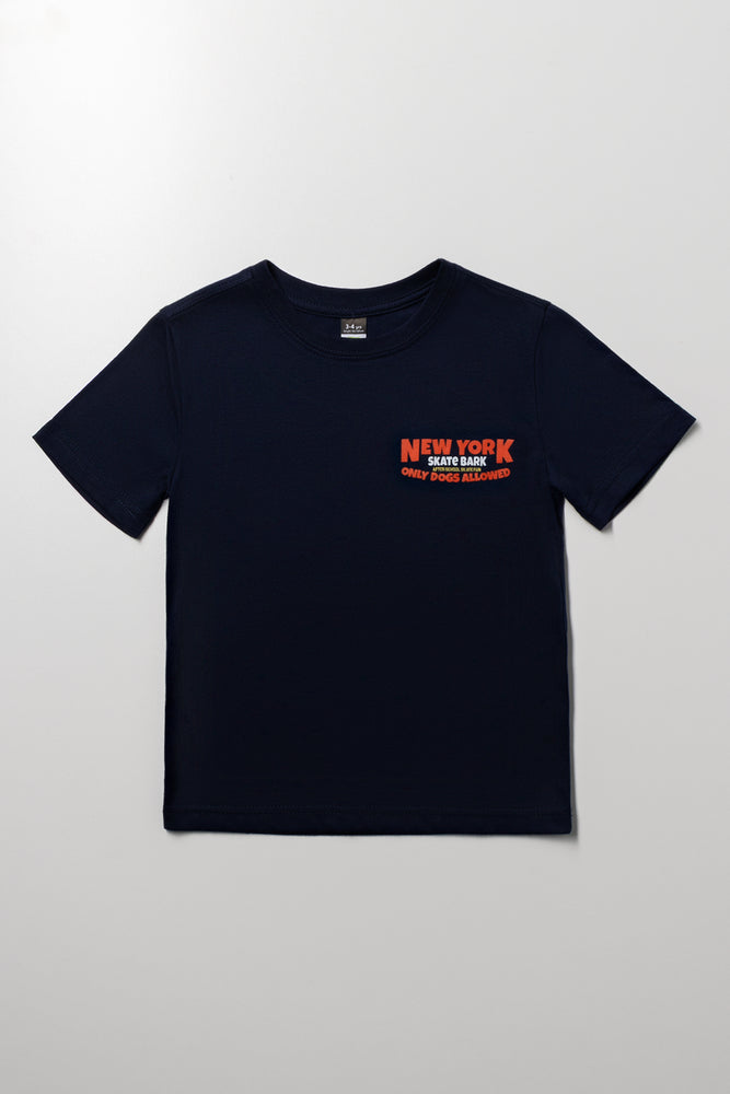 Short Sleeve Back Print T-Shirt Navy