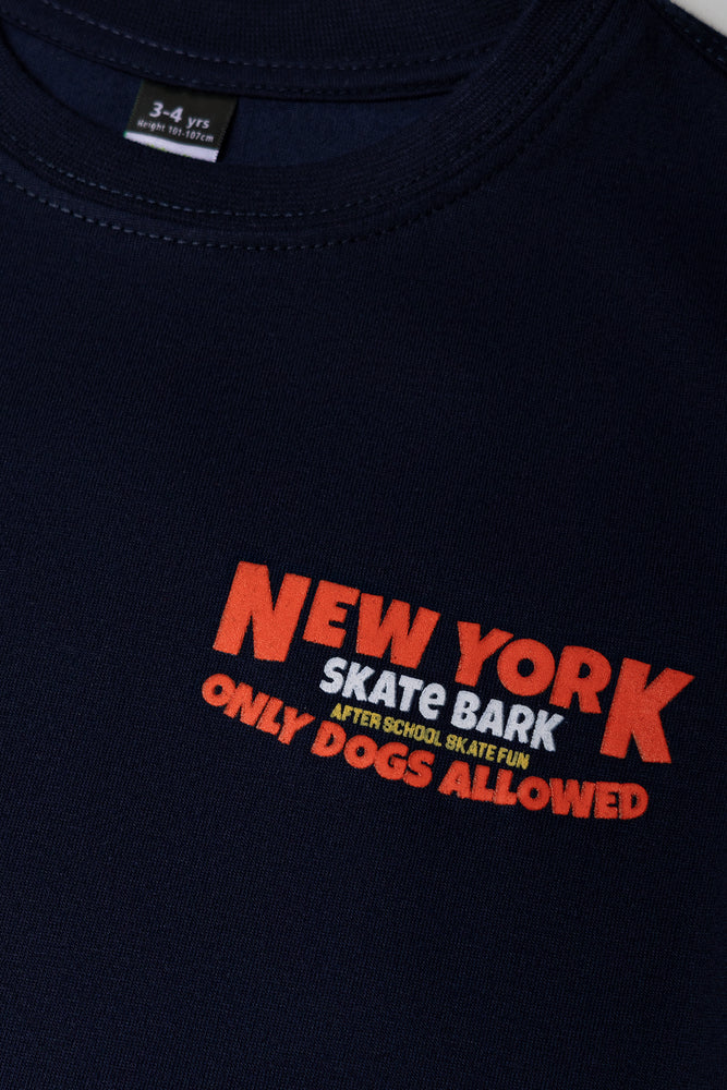 Short Sleeve Back Print T-Shirt Navy