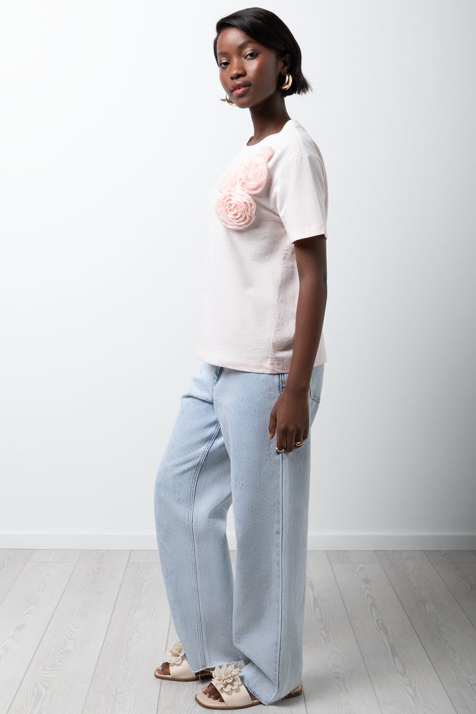 Short Sleeve 3D Floral T-Shirt Pink (1)