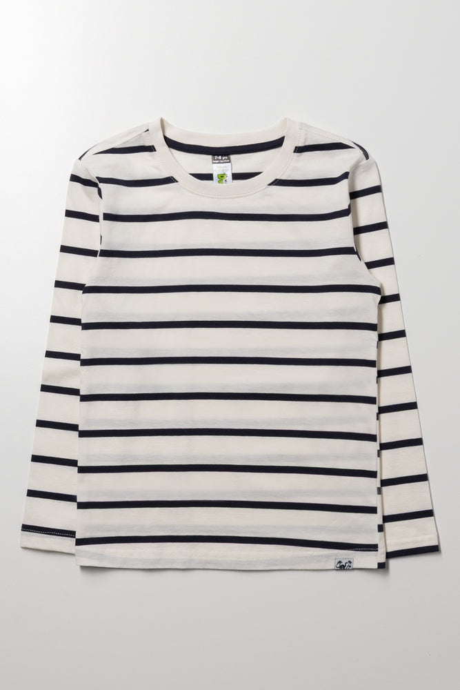 Long Sleeve Stripe T-Shirt White And Navy