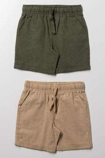 2 Pack Shorts Green And Natural