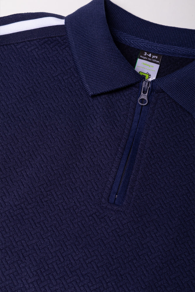 Stripe Trim Golfer And Shorts Set Navy (1)