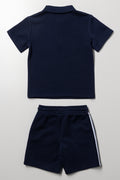 Stripe Trim Golfer And Shorts Set Navy (3)