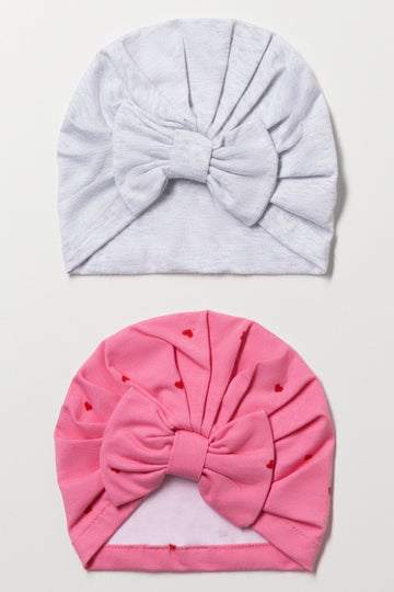 2 Pack Heart Turbans Pink