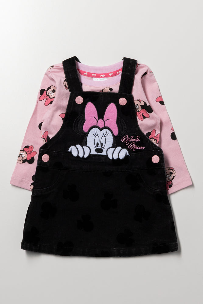 Minnie Mouse Denim Pinafore Set Black