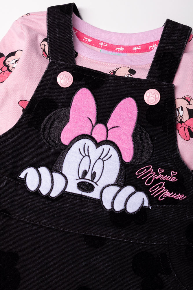 Minnie Mouse Denim Pinafore Set Black