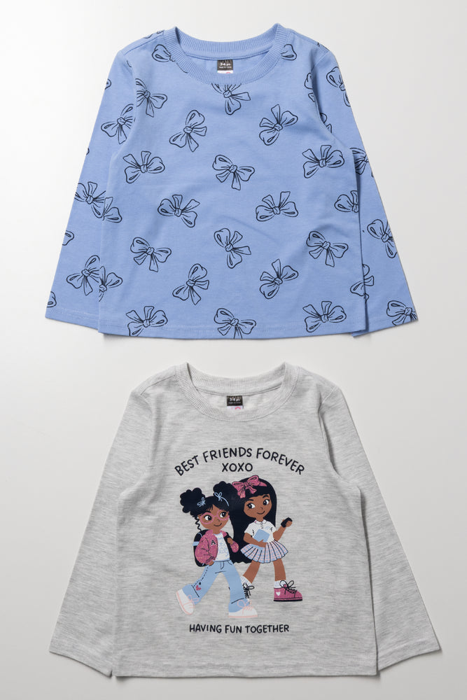 2 Pack Girls Long Sleeve T-Shirts Grey And Blue