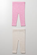 2 Pack Cable Knit Leggings Pink And Cream (2)
