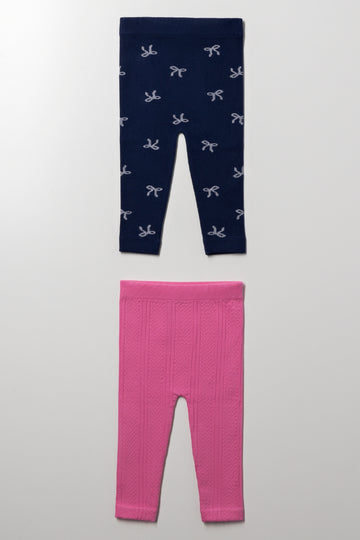 2 Pack Cable Knit Leggings Navy And Pink