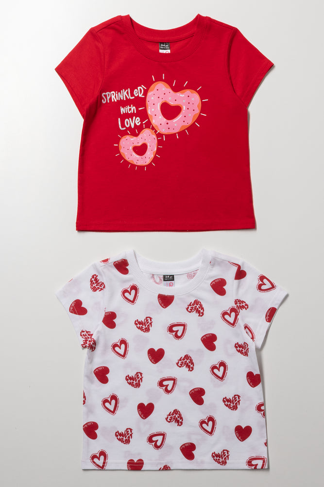 2 Pack heart & Donut Print T-Shirts Red & White