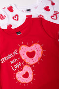 2 Pack heart & Donut Print T-Shirts Red & White (1)