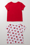 2 Pack heart & Donut Print T-Shirts Red & White (2)