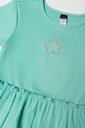 Rib Tiered Combo Dress Turquoise (1)