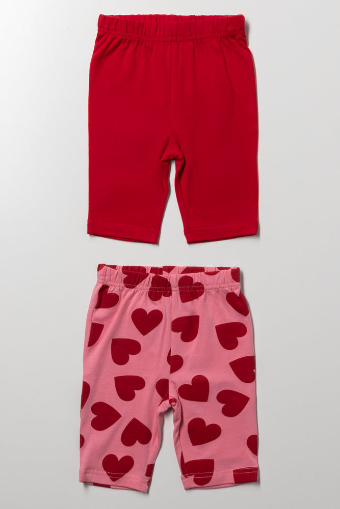 2 Pack Heart Cropped Leggings Red