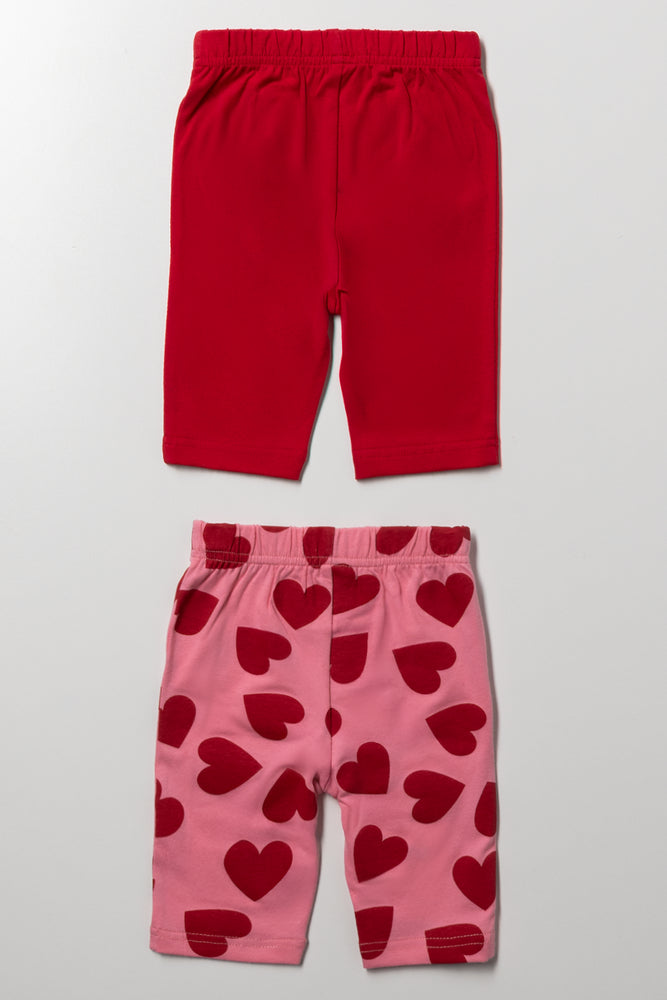 2 Pack Heart Cropped Leggings Red (2)