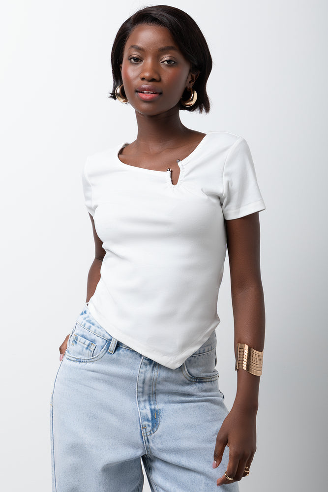 Short Sleeve Asymmetrical Top White