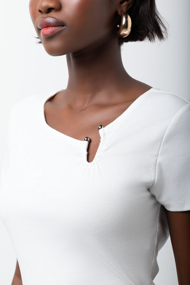 Short Sleeve Asymmetrical Top White (3)