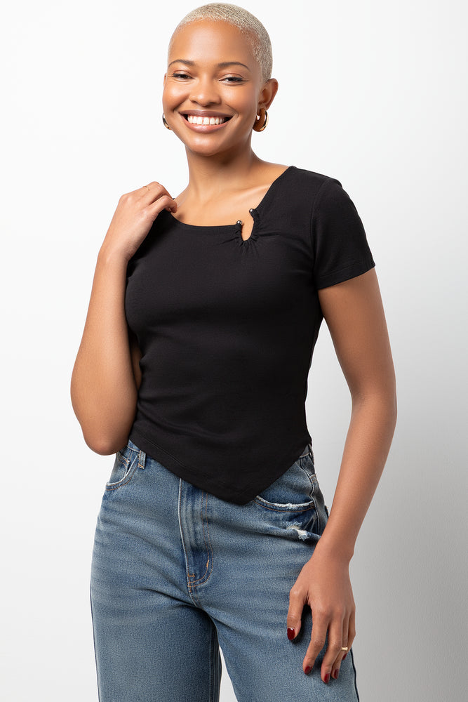 Short Sleeve Asymmetrical Top Black