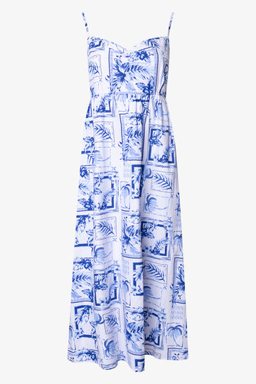 Strappy Midi Dress Blue And White