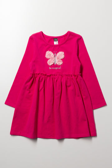 Butterfly Long Sleeve Dress Pink