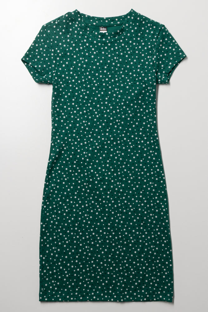 Rib Skater Dress Green