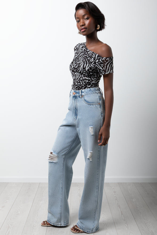 Zebra Short Sleeve Mesh Bodysuit Black