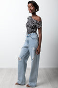 Zebra Short Sleeve Mesh Bodysuit Black (1)