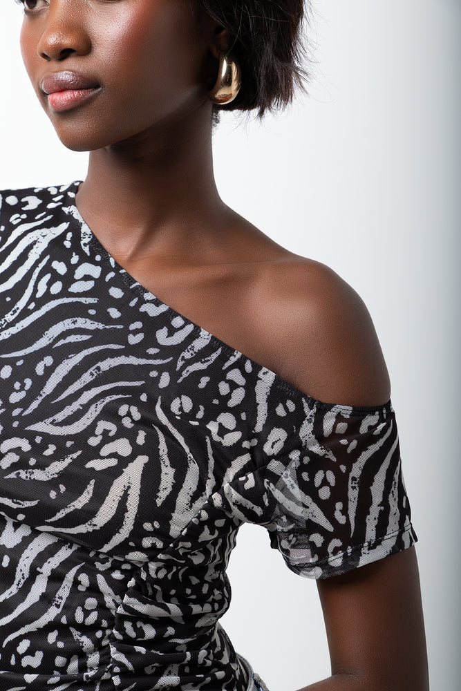 Zebra Short Sleeve Mesh Bodysuit Black (3)