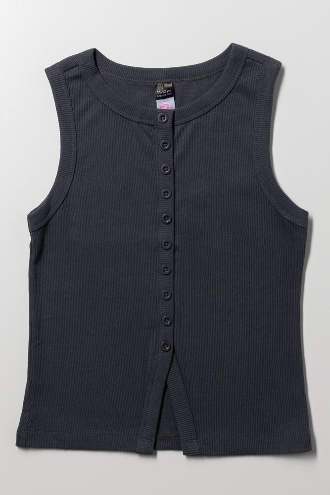 Button Front Top Dark Grey