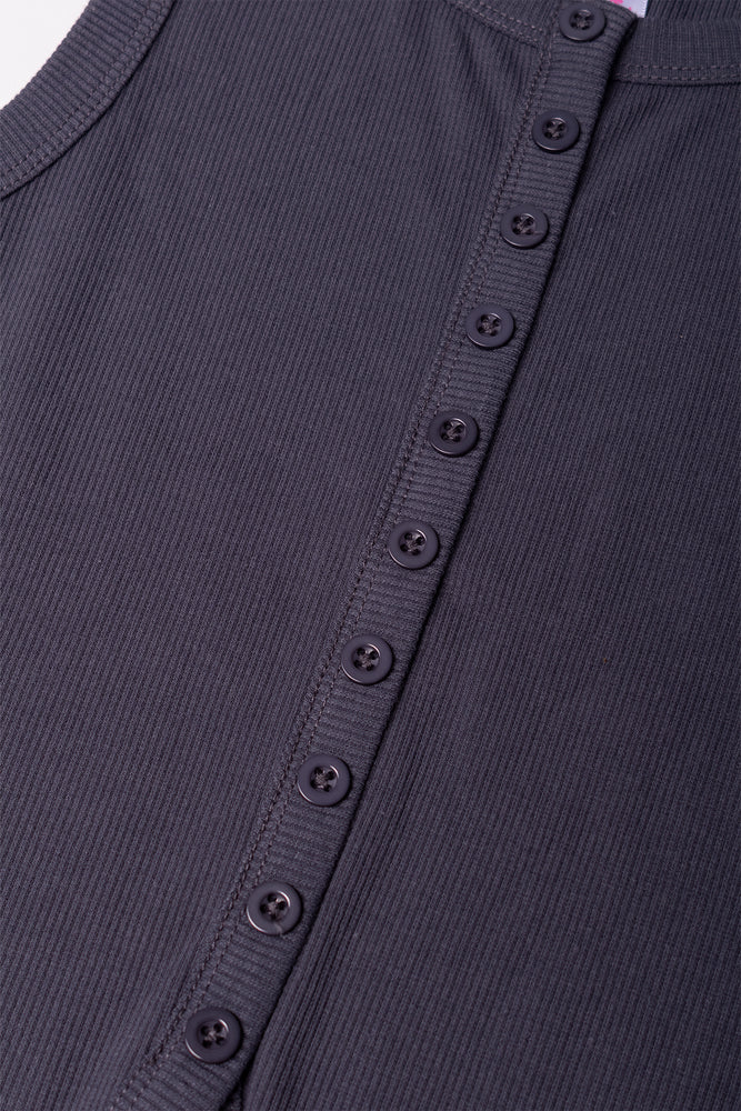 Button Front Top Dark Grey