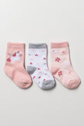 3 Pack Unicorn Flower Socks Pink